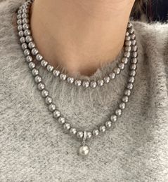 Zhenduo Hemp Silver Grey Strong Light Pearl Various Wearing Methods Light Luxury French Long Double-Layer Necklace Sweater Chain Niche