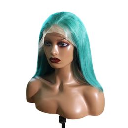 50% Discount Blue-Green Colour Straight human hair 13x4 full lace frontal BOB Wig