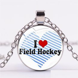 Pendant Necklaces Love Hockey Sier Plated Chain Necklace Ice Players Silhouette Printing Glass Cabochon Men Women Sports Jewellery Drop Dhrn6