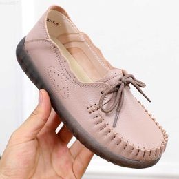 Dress Shoes 2020Autumn Sneakers Women Genuine Leather Shoes Women Casual Slip On Shoes Female Lace Up Solid Oxford Shoes Mother single Shoes L230724