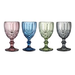 Wine Glasses Cup Colored Glass Goblet with Stem 240ml Vintage Pattern Embossed Romantic Drinkware for Party Wedding Birthday Festival Holiday