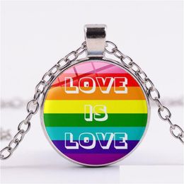 Pendant Necklaces Gay Pride Necklace Rainbow Flag Infinity Love Lesbian Lgbt Unique Design Glass Long Chain Men Women Jewelry Drop Del Dhgsp