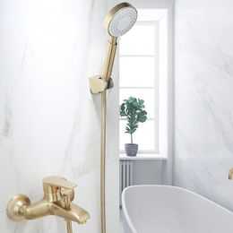 Bathroom Shower Faucet Set Wall Mounted Brushed Gold Shower Faucet Bathroom Cold and Hot Bath and Shower Mixer