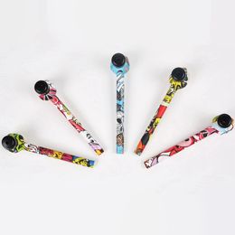 More Patterns Colourful Pyrex Thick Glass Pipes Portable Philtre Screen Dry Herb Tobacco Spoon Metal Bowl Smoking Bong Holder Innovative Skull Waterpipe Hand Tube