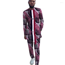 Men's Tracksuits Striped Patchwork Tops With Pants Groom Suit Male Print Nigeria Outfits Custom African Wedding Party Garments