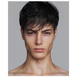 Short Men Straight Synthetic for Male Hair Fleeciness Realistic Natural Black Simulate Human Scalp Toupee Wigs199u