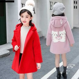 Pullover Youth and girls' autumn clothing winter children's track and field clothing fashionable cartoon cat thick warm long wool jacket children's jacket Z230725