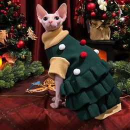 Cat Costumes Christmas Limited! Double Layer Sphynx Costume Conis Devon Rex Outfits Sweater Winter Thick Hairless Clothes