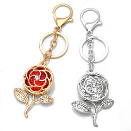 Crystal Rose Keychain Metal Flower Diamond Keychain Bag Decorative Pendant Keyring Key Chains