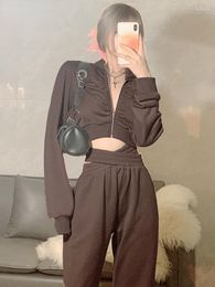 Women's Hoodies Sudaderas Para Mujer Two Pieces Set Women Cropped Zipper Jacket And Wide Leg Long Pants Korean Fashion Sweatpants Outfits