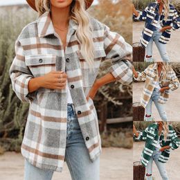 Women's Blouses Explosive Long Sleeve Loose Plaid Shirt Wear Wool Jacket Men's And T-shirt