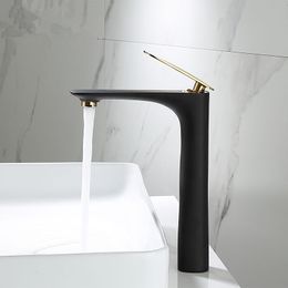 Basin Faucets Black and Gold Sink Mixer Hot and Cold Bathroom Basin Tap Brass Black Bathroom Faucet Crane Sink Tap