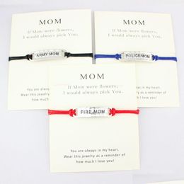 Charm Bracelets Army Fire Thin Blue Line Mom Wife Daughter Grandma Grandpa Sister Father Card Wax Cord Women Fashion Jewelry Drop Deli Dhddk