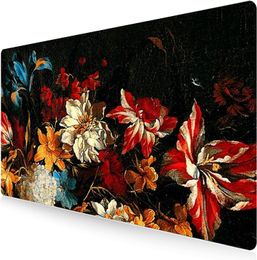 Extended Gaming Mouse Pad Large Desk Mat XXL 35.4x15.7in Mouse Pad Non-Slip Rubber Base Keyboard Pad Waterproof -Painting Flower