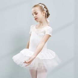 Stage Wear Kids Short Sleeve Solid Colour Leotard Gymnastics Suit Cotton Shapewear Camisole Dance Ballet Costume Dress For Girls