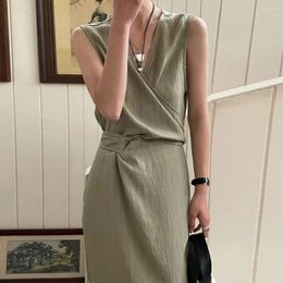 Casual Dresses Women's Summer Vintage Long Striped Tank Dress Cross Twisted Bandage Bodycon Midi Sundress