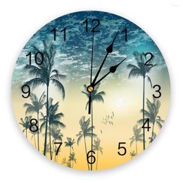 Wall Clocks Tropical Coconut Tree Sunset Bedroom Clock Large Modern Kitchen Dinning Round Living Room Watch Home Decor