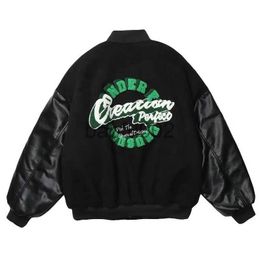 Men's Jackets Vintage Varsity Jackets For Men Punk Gothic Coats Embroidery 2023 Hip Hop Harajuku Baseball Jacket Loose Flocking Leather Coats J230724