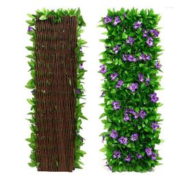 Decorative Flowers Artificial Garden Fence Faux Ivy Privacy Screen Leaf With Violet Flower Decoration Outdoor Home Background Decor Balcony