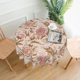 Table Cloth Pink Blooming Peony Flower Round Tablecloth 60 Inch Cover Polyester Stain And Wrinkle Resistant For Dining