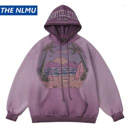 Men's Hoodies Vintage Hoodie Hip Hop Streetwear Beach Coconut Tree Printed Sweatshirt Harajuku 2023 Autumn Cotton Men Hooded Pullover