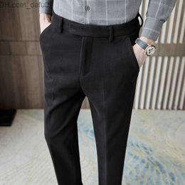 Men's Tracksuits New Grey Men's Slim Fit Wool Pants Autumn/Winter Thick Trousers Men's Slim Fit Business Pants Hombre Fashion Casual Pants S-3XL Z230724