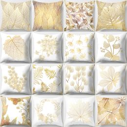 Pillow Case Gold Leaf Cushion Cover Polyester Decoration Pillows For Sofa Living Room Car Coussin 45 45 Decorative Nordic Home Decor 230724