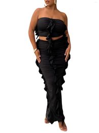 Skirts Stylish Summer Ensemble Off Shoulder Ruffle Tube Top And Long Bodycon Skirt Set For Women - Perfect Parties Streetwear