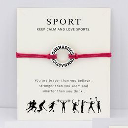 Charm Bracelets Gymnastics Gym Card Sports Antique Sier Jewellery Pink Red Wax Cord Women Girl Boy Men Gift Drop Delivery Dhmwx