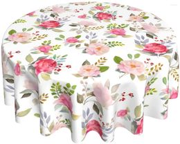 Table Cloth Summer Round Tablecloth 60 Inch Watercolor Floral Roses Pattern Washable Waterproof And Stain-Proof