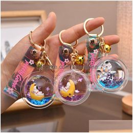 Key Rings Pilot Astronaut Space Oil Liquid Keychain Acrylic Quicksand Ring Couple Car Bag Hanging Chain Pendant Women Student Fashion Dhj4D