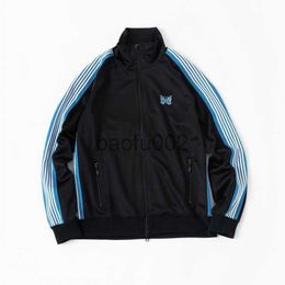 Men's Jackets 2022 Green Blue Needles Jackets Men Women High Street Embroidery Butterfly Needles Track Jacket Outerwear Stripe AWGE Coats J230724