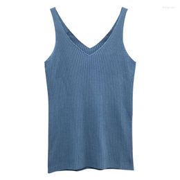 Women's Tanks V-neck Camisole Summer Ice Silk Knitted Black And White Small Machine Base Shirt Sleeveless Top For Outer Wear