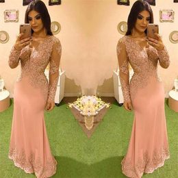 Amazing High Quality arabic mermaid evening dresses long sleeves lace appliques elegant prom Party Gowns266W