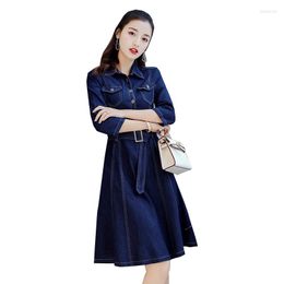 Casual Dresses Dress Vestidos Feminine Jeans Autumn Lady 3/4 Denim 2023 Elegant A-line Sleeve Mid-length Women's Spring Korean