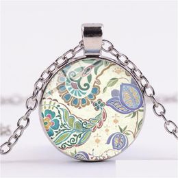 Pendant Necklaces Creative Paisley Flower Pattern Necklace Mandala Yoga Classical Elements Art Glass Dome Long Chain Women Jewelry Dro Dhkg0