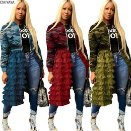 Women's Jackets New Autumn Winter Women Jackets Casual Fashion O-Neck Zipper Full Sleeve Camouflage Print Coat Street Mesh Long Jackets L230724