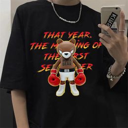 Men's Cotton christmas t shirts ladies with Funny Print - Boxing Violence Bear Design - Short Sleeve Top for Hip Hop, Punk, and Casual Wear