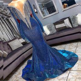 Sequins Mermaid Prom Dresses Beads Sheer Neck Long Sleeves Mermaid Evening Gowns With Tassels Sweep Train Custom made Formal Party219h
