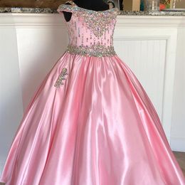 Little Miss Pageant Dress for Teens Juniors Toddlers 2021 Beading AB-Stones Crystal Pink Satin Long Girls Prom Gown Formal Party r265t