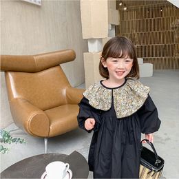 Doll Collar Girls Dress Kids Baby Clothes Black Autumn Summer Toddler Outwear School Beach Party Uniform Dresses Cotton Children