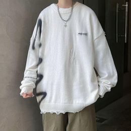 Men's Sweaters Luxury Graffiti Hip Hop Pullover Hole Oversize Sweater Men Fashion Vintage Loose Long Sleeve Harajuku Clothes Jumper