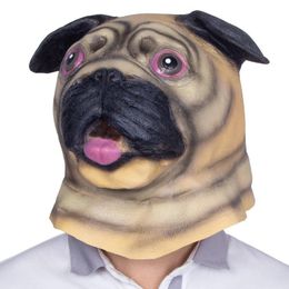 Dog Head Latex Mask Halloween Costume Party Animal In Pug Design Deluxe Novelty Fancy Dress Accessories