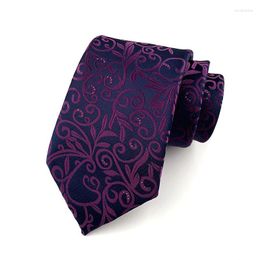 Bow Ties Fashion 8cm Width Mens Necktie Silk Long Purple Floral Patterned For Wedding Party Corbatas Para Hombre YUV01