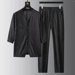 Men's Tracksuits Male Autumn And Winter Shirt Trousers Two Piece Solid Colour Breasted Collarless Pants Set Prom Suits