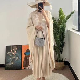 Casual Dresses Summer Sanzhai Pleated European And American Dress Loose Women's Bat Sleeves Long Clothing Reduce Age Slim Weight