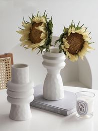 Vases Nordic Ins Creative Ceramics Vase Home Ornaments White Vegetarian Flower Pot Office Desktop Decorations Craft Gifts