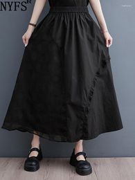 Skirts NYFS 2023 Spring Summer Korea Woman Skirt Loose Black Wind High Waist Mesh Faldas Mujer Saias