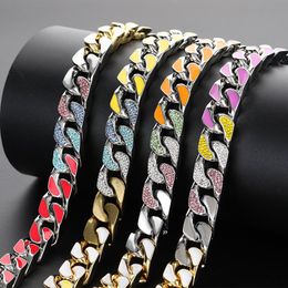 12mm Hip Hop Stainless Steel Cuban Link Chain Colourful Zircon Cool Men no Fade