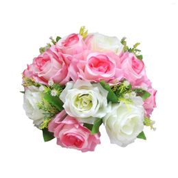 Decorative Flowers 15pcs Artificial Rose Ball Arrangement Bouquet Road Lead Decoration Centrepiece Imulation Flower For Wedding